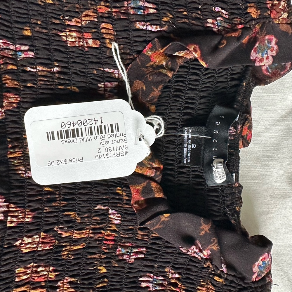 Mini  full-sleeve dress - black with colorful flower designs with gold accents - Picture 3 of 6